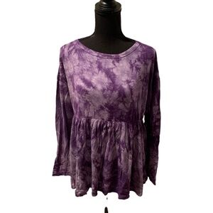 Baea Tie Dye Peplum Tunic Purple XL NWT